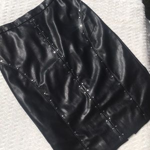 Black studded faux leather pencil skirt